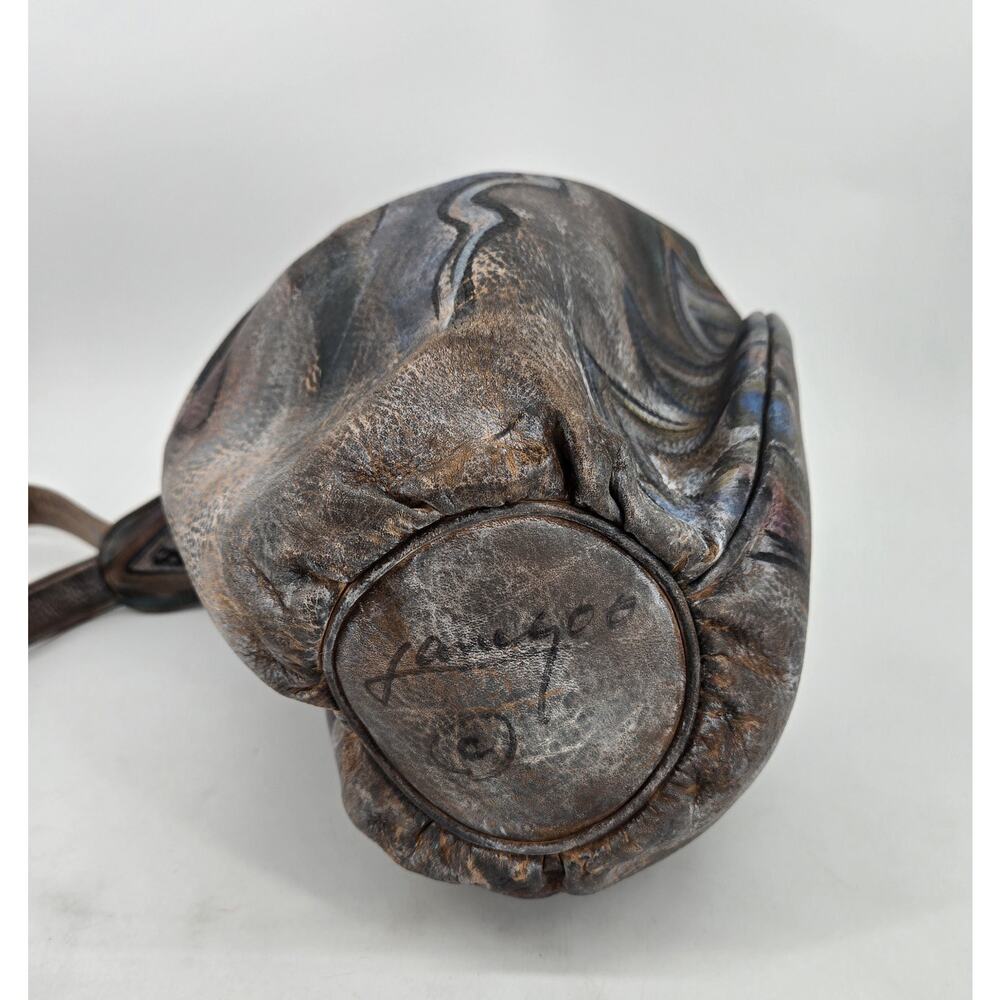 Jane Yoo Vintage Wearable Art Hand Painted Leather Crossbody Bucket Bag Purse - Picture 5 of 16